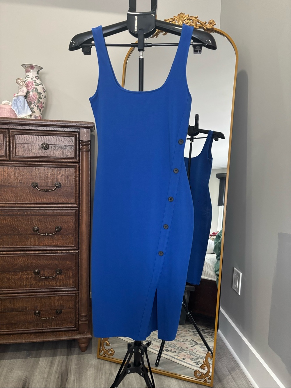 Express Royal Blue Asymmetrical Tank Dress with Side Button Detail